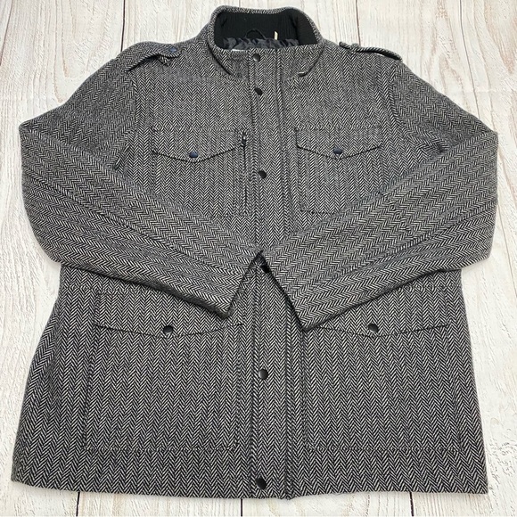 Kenneth Cole Men's Herringbone Field Jacket Coat Wool blend - Black and Gray XL - Picture 1 of 12